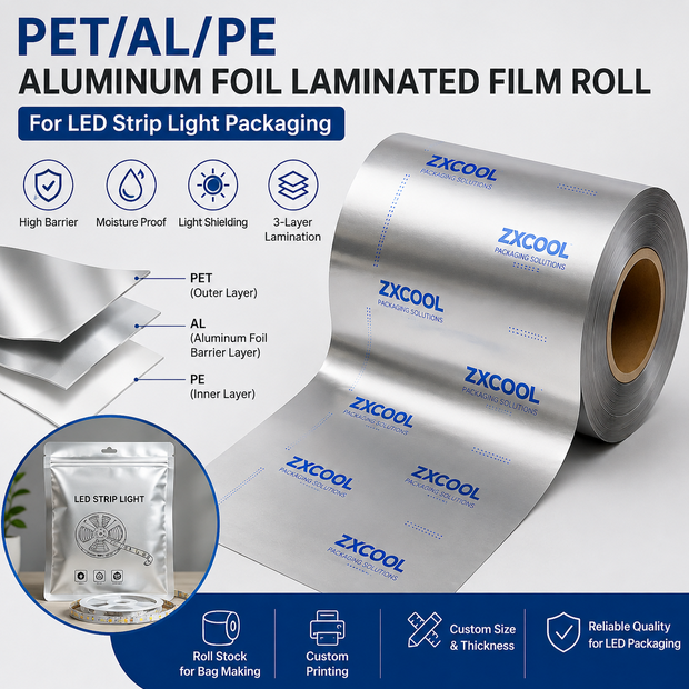 Aluminum Foil Laminated Film Roll for LED Strip Light Packaging